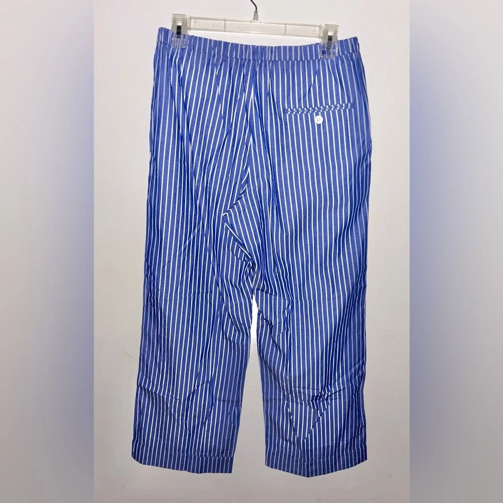 NWT J Crew Relaxed cotton poplin pajama pant set in stripe Blue White Small